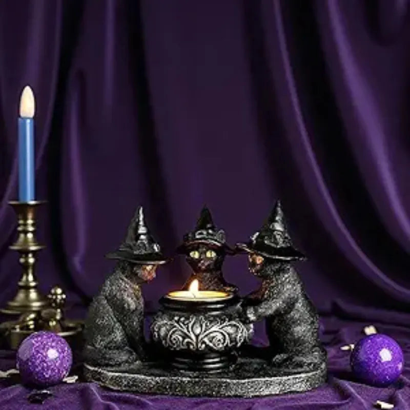 Halloween Cat Candlestick Holders Statue
