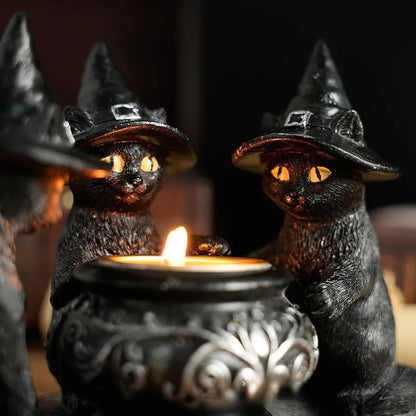 Halloween Cat Candlestick Holders Statue