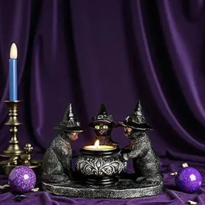Halloween Cat Candlestick Holders Statue