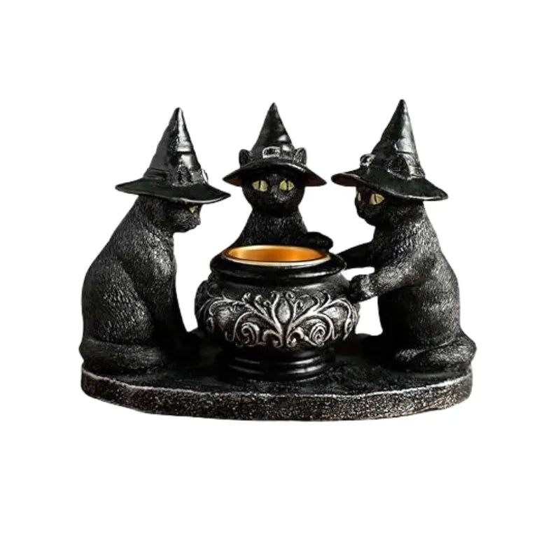 Halloween Cat Candlestick Holders Statue