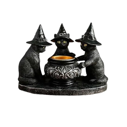 Halloween Cat Candlestick Holders Statue