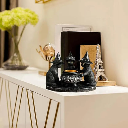 Halloween Cat Candlestick Holders Statue