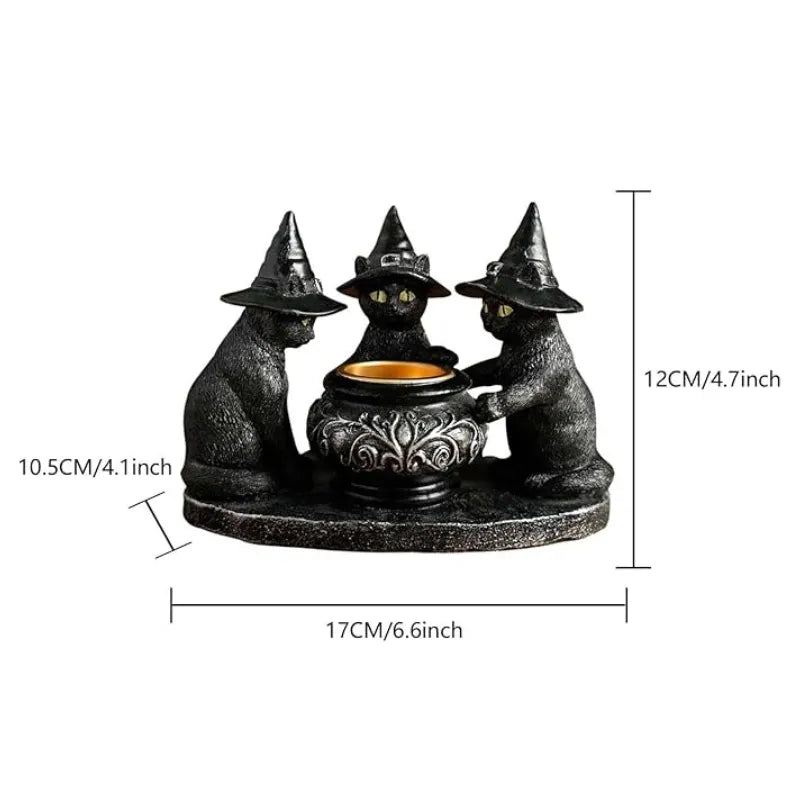 Halloween Cat Candlestick Holders Statue