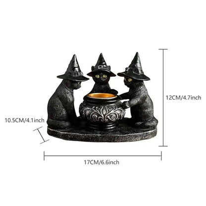 Halloween Cat Candlestick Holders Statue
